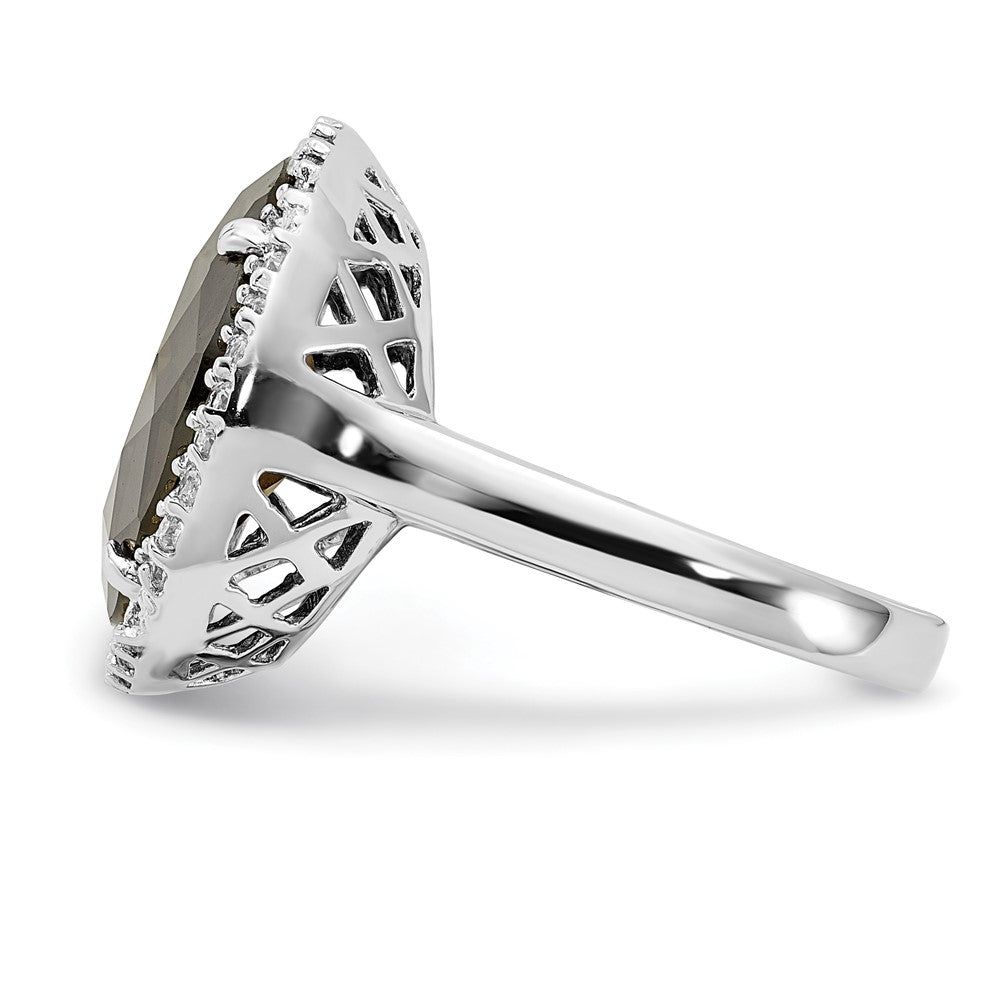 Sterlingsilber Poliert Grün & Klar Zirkonia Kreis Heiligenschein Ring