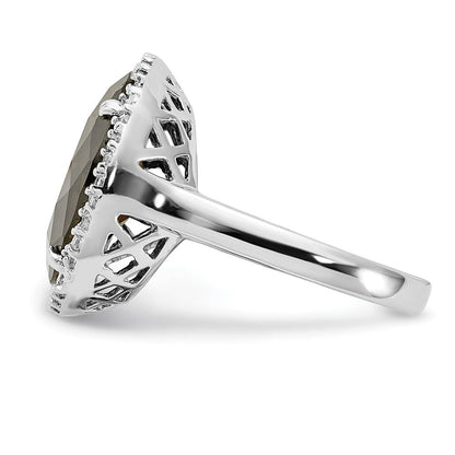 Sterlingsilber Poliert Grün & Klar Zirkonia Kreis Heiligenschein Ring