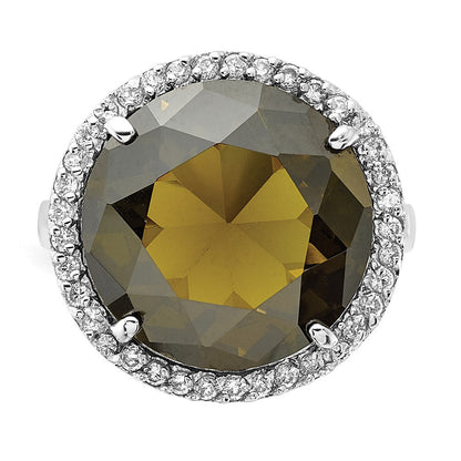 Sterlingsilber Poliert Grün & Klar Zirkonia Kreis Heiligenschein Ring