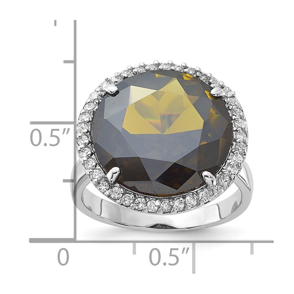 Sterlingsilber Poliert Grün & Klar Zirkonia Kreis Heiligenschein Ring