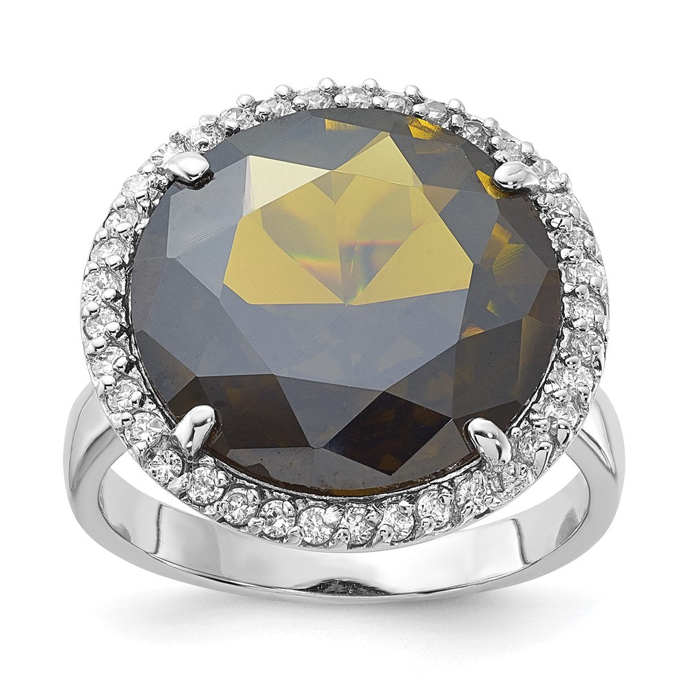 Sterlingsilber Poliert Grün & Klar Zirkonia Kreis Heiligenschein Ring