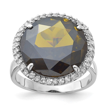 Sterlingsilber Poliert Grün & Klar Zirkonia Kreis Heiligenschein Ring