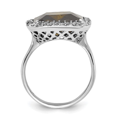 Sterlingsilber Poliert Grün & Klar Zirkonia Quadratisch Ring