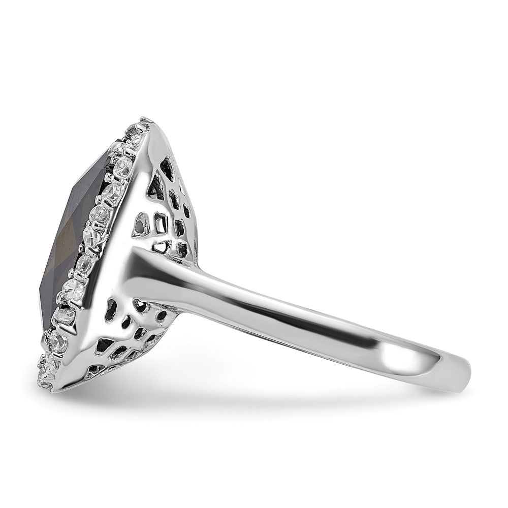 Sterlingsilber Poliert Grün & Klar Zirkonia Quadratisch Ring