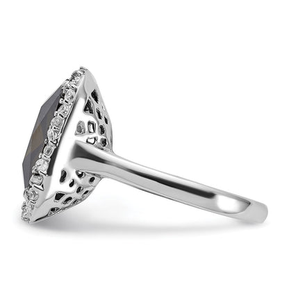 Sterlingsilber Poliert Grün & Klar Zirkonia Quadratisch Ring