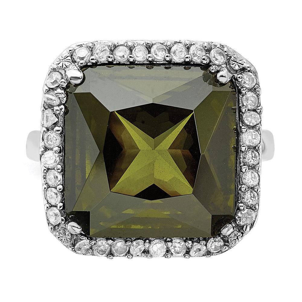 Sterlingsilber Poliert Grün & Klar Zirkonia Quadratisch Ring