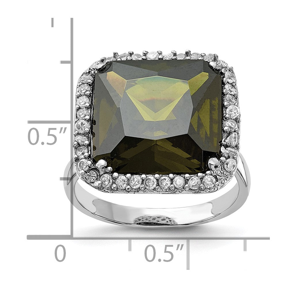 Sterlingsilber Poliert Grün & Klar Zirkonia Quadratisch Ring