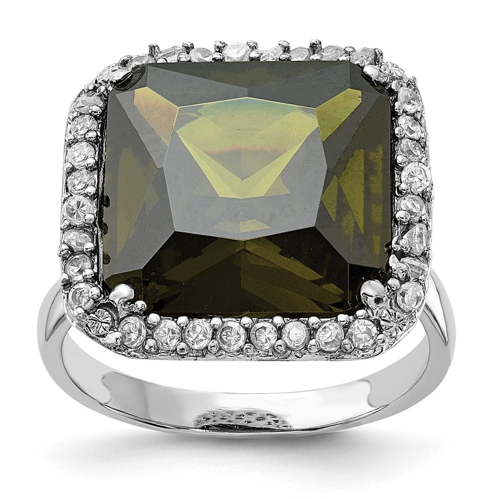 Sterlingsilber Poliert Grün & Klar Zirkonia Quadratisch Ring