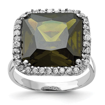 Sterlingsilber Poliert Grün & Klar Zirkonia Quadratisch Ring