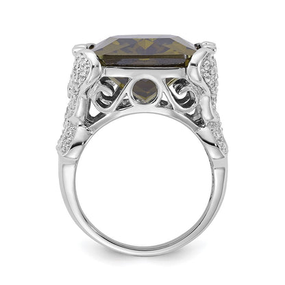 Sterlingsilber Poliert Grün & Klar Zirkonia Schmetterling Sides Ring (size 8 Nur)
