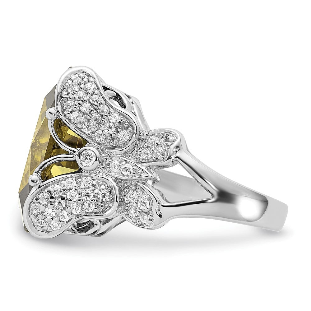 Sterlingsilber Poliert Grün & Klar Zirkonia Schmetterling Sides Ring (size 8 Nur)