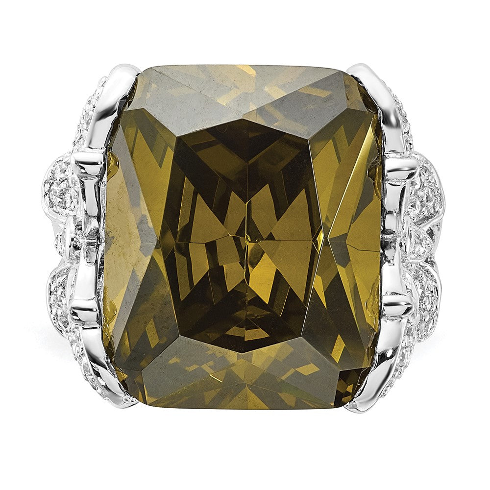 Sterlingsilber Poliert Grün & Klar Zirkonia Schmetterling Sides Ring (size 8 Nur)