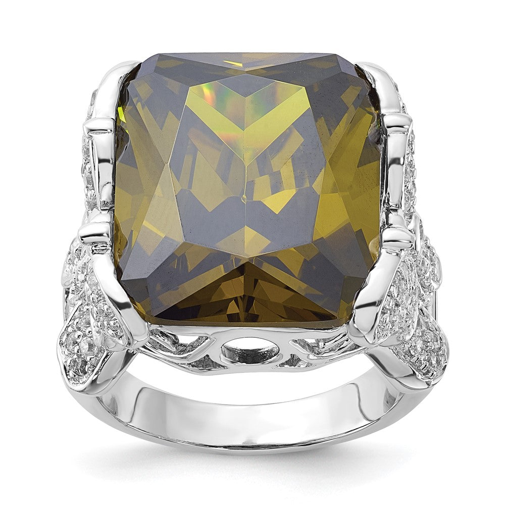 Sterlingsilber Poliert Grün & Klar Zirkonia Schmetterling Sides Ring (size 8 Nur)
