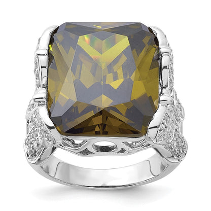 Sterlingsilber Poliert Grün & Klar Zirkonia Schmetterling Sides Ring (size 8 Nur)