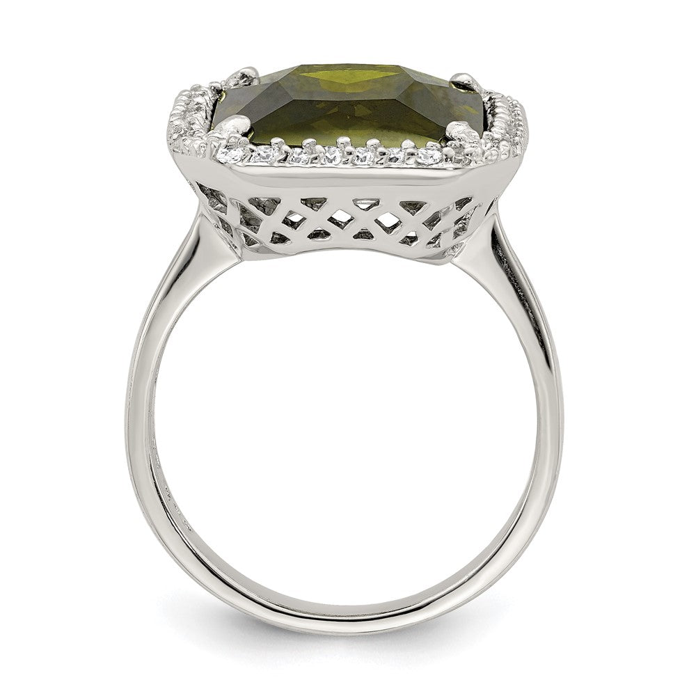 Sterlingsilber Rechteck Klar & Grün Zirkonia Ring (size 8 Nur)