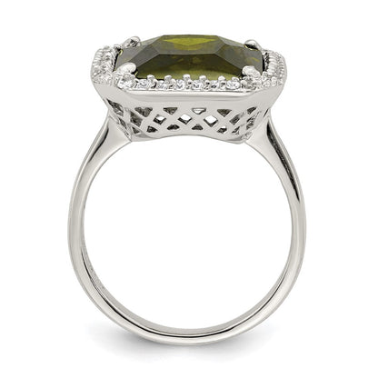Sterlingsilber Rechteck Klar & Grün Zirkonia Ring (size 8 Nur)