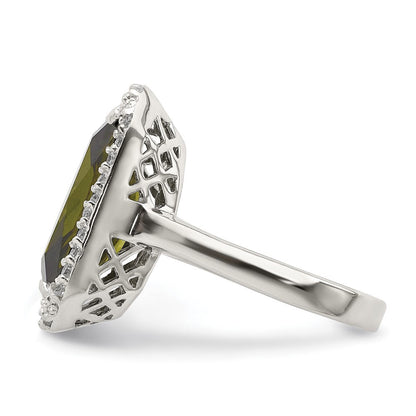 Sterlingsilber Rechteck Klar & Grün Zirkonia Ring (size 8 Nur)