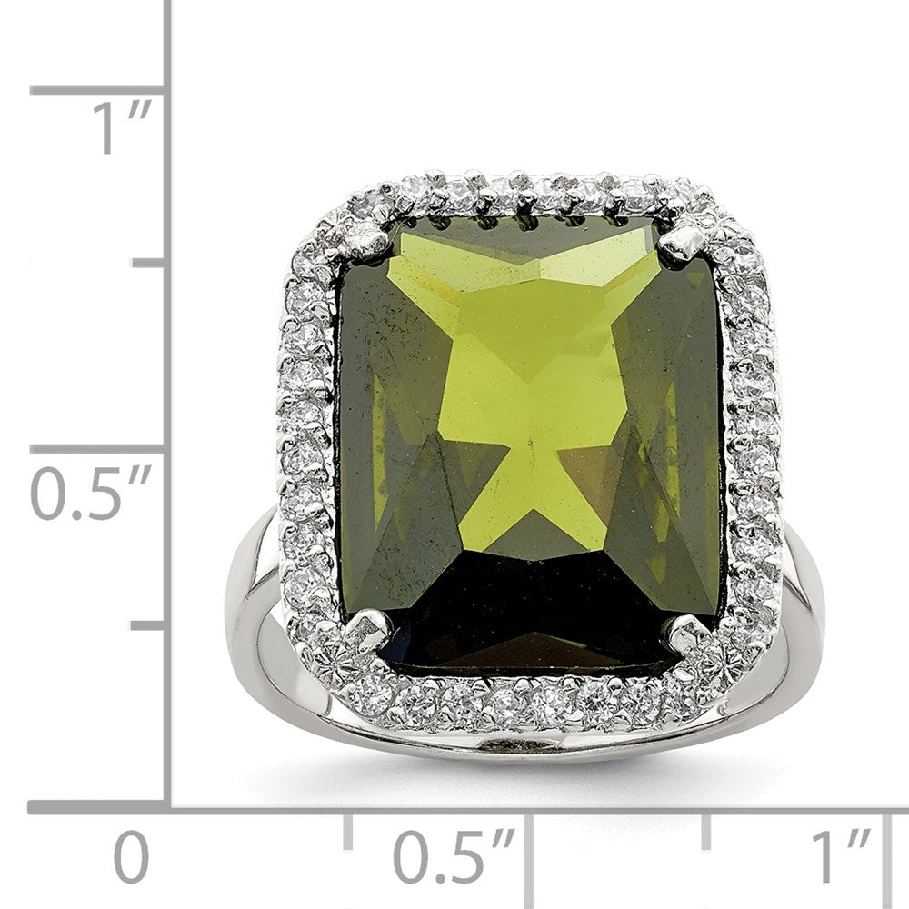 Sterlingsilber Rechteck Klar & Grün Zirkonia Ring (size 8 Nur)