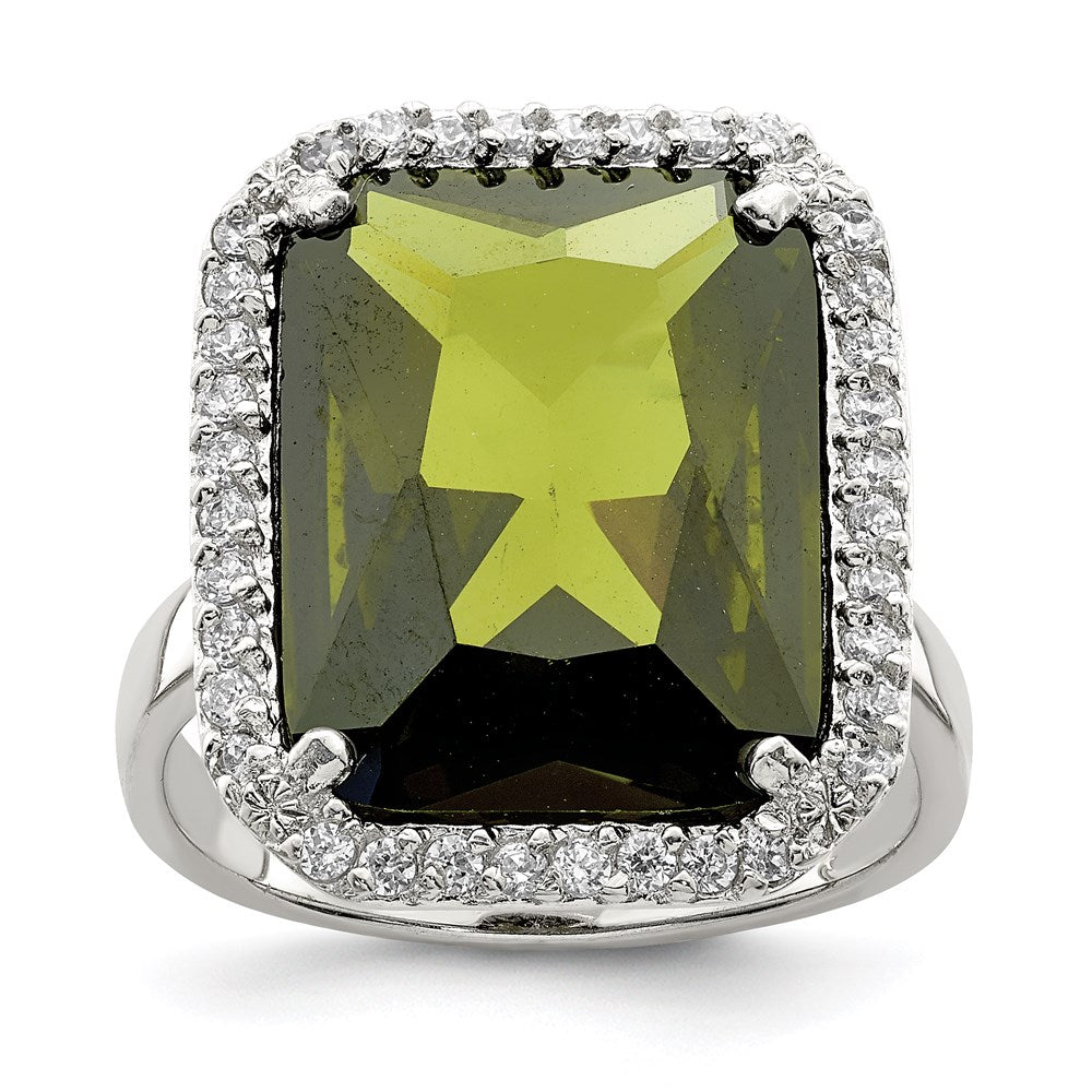 Sterlingsilber Rechteck Klar & Grün Zirkonia Ring (size 8 Nur)