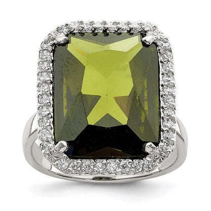 Sterlingsilber Rechteck Klar & Grün Zirkonia Ring (size 8 Nur)