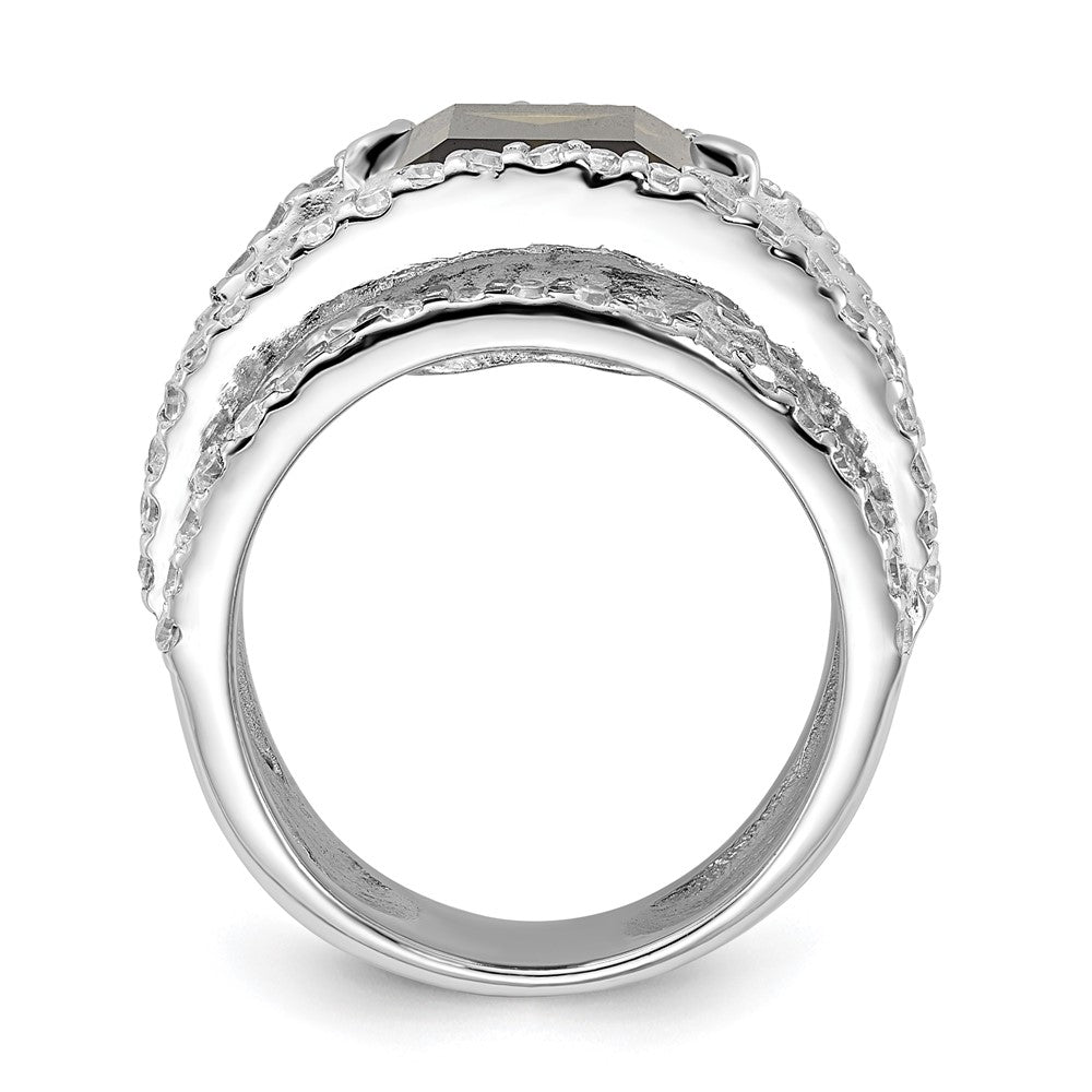 Sterlingsilber Poliert Fantasie Grün & Klar Zirkonia Ring (size 6 Nur)