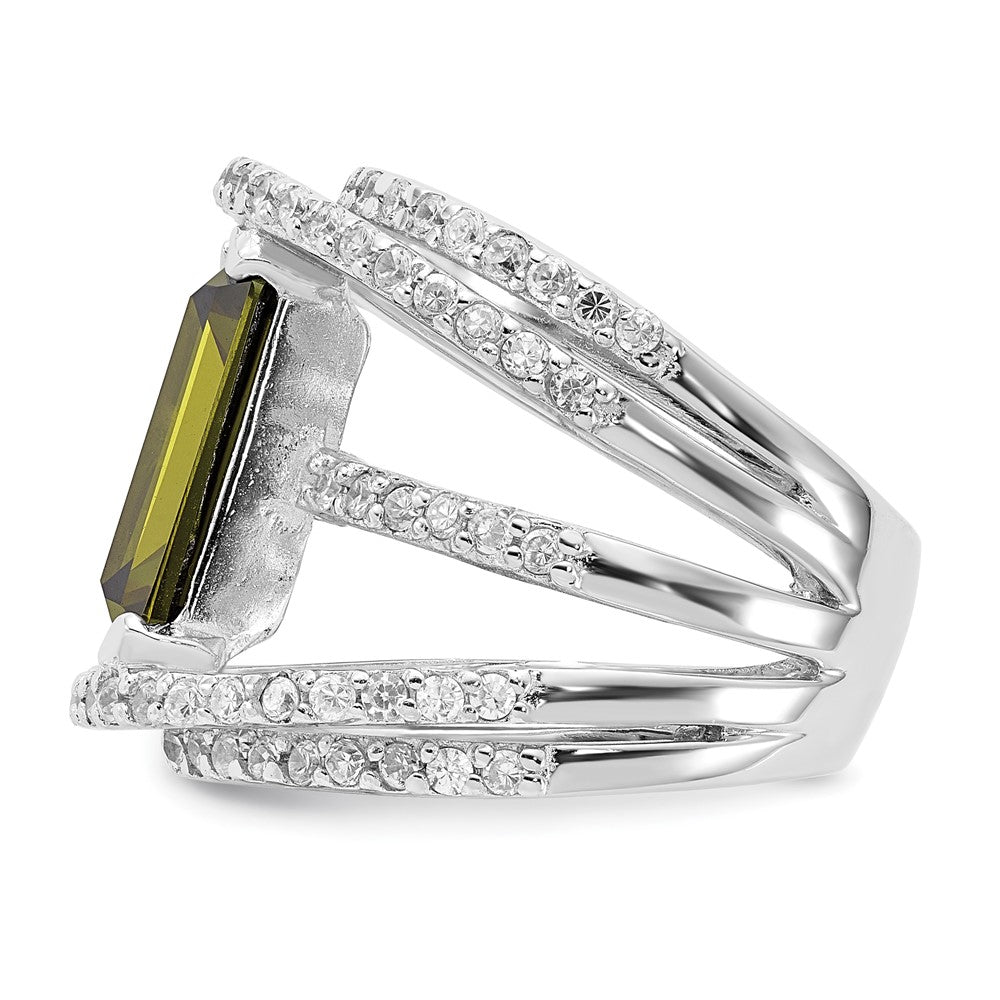 Sterlingsilber Poliert Fantasie Grün & Klar Zirkonia Ring (size 6 Nur)