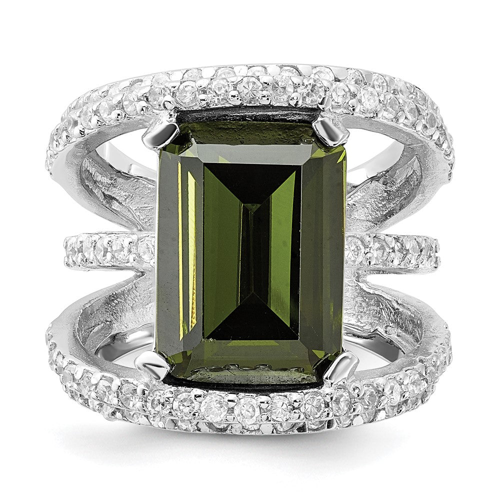 Sterlingsilber Poliert Fantasie Grün & Klar Zirkonia Ring (size 6 Nur)