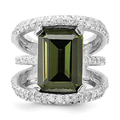 Sterlingsilber Poliert Fantasie Grün & Klar Zirkonia Ring (size 6 Nur)