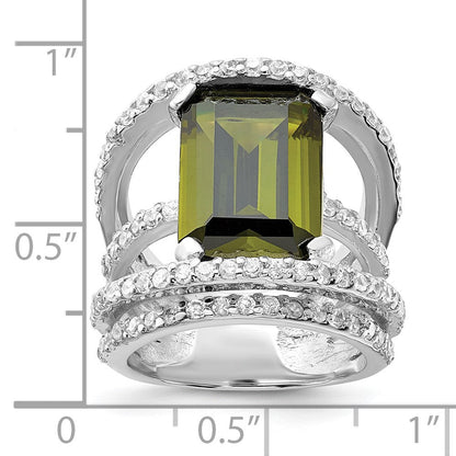 Sterlingsilber Poliert Fantasie Grün & Klar Zirkonia Ring (size 6 Nur)