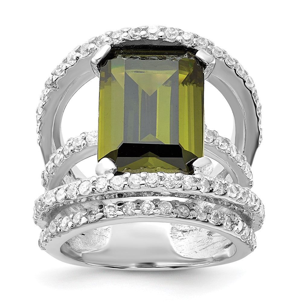 Sterlingsilber Poliert Fantasie Grün & Klar Zirkonia Ring (size 6 Nur)