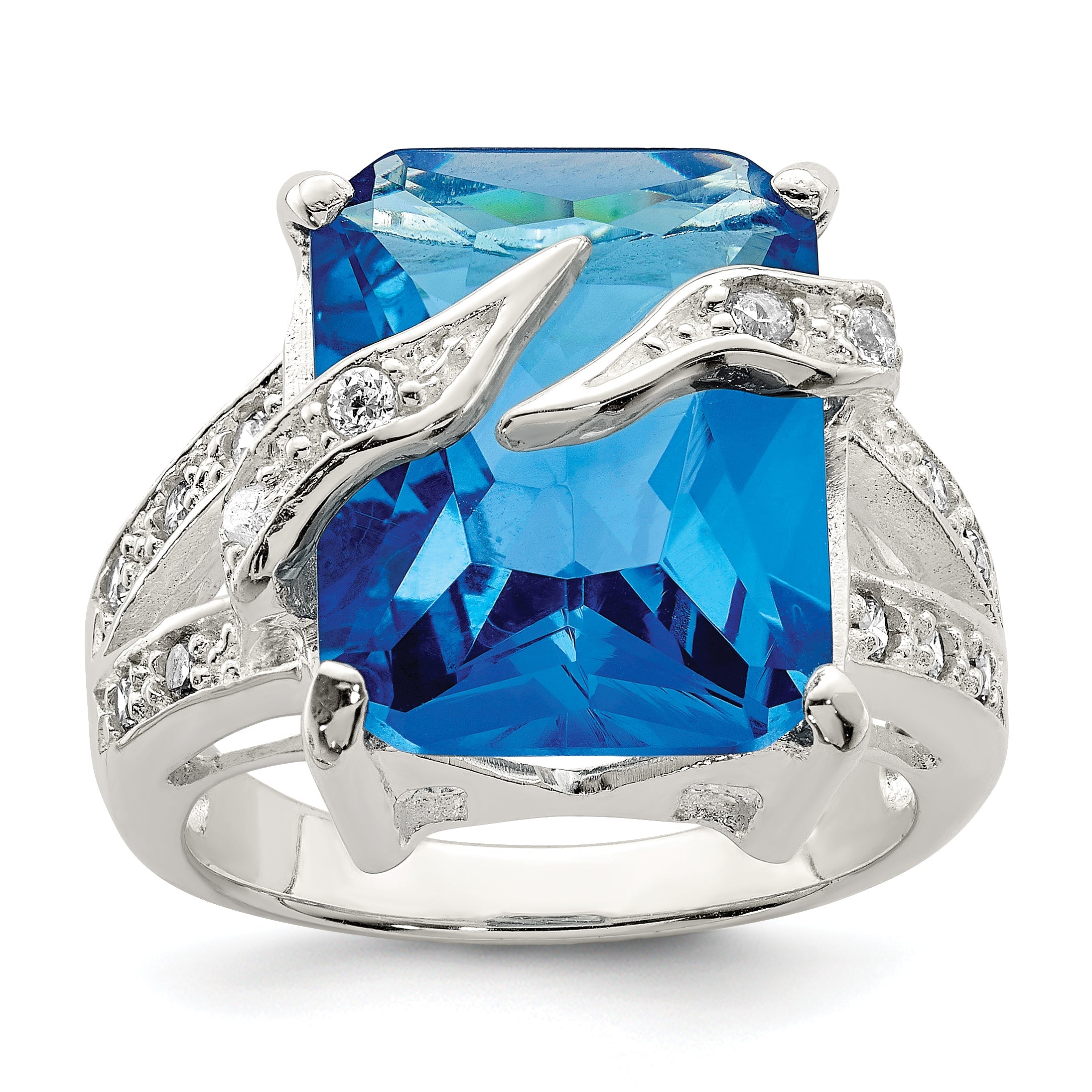 Sterlingsilber Blau & Klar Zirkonia Ring