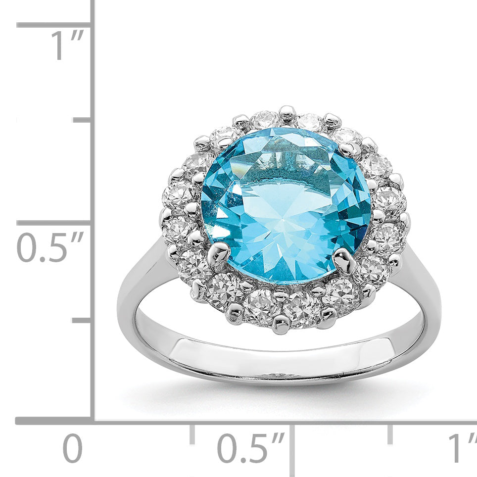 Sterlingsilber Rhodiniert Blau & Klar Zirkonia Ring