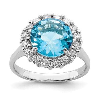 Sterlingsilber Rhodiniert Blau & Klar Zirkonia Ring