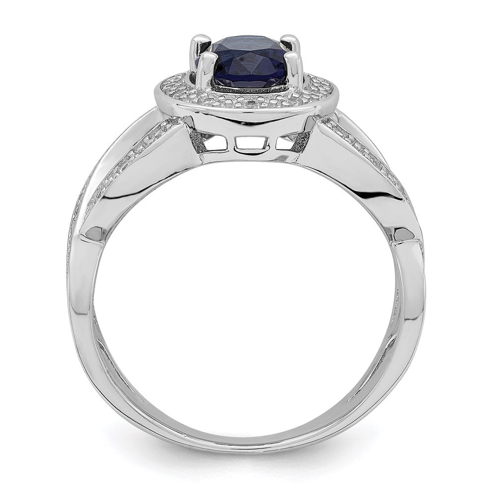 Sterlingsilber Rhodiniert Dunkel Blau Glas und Zirkonia Ring