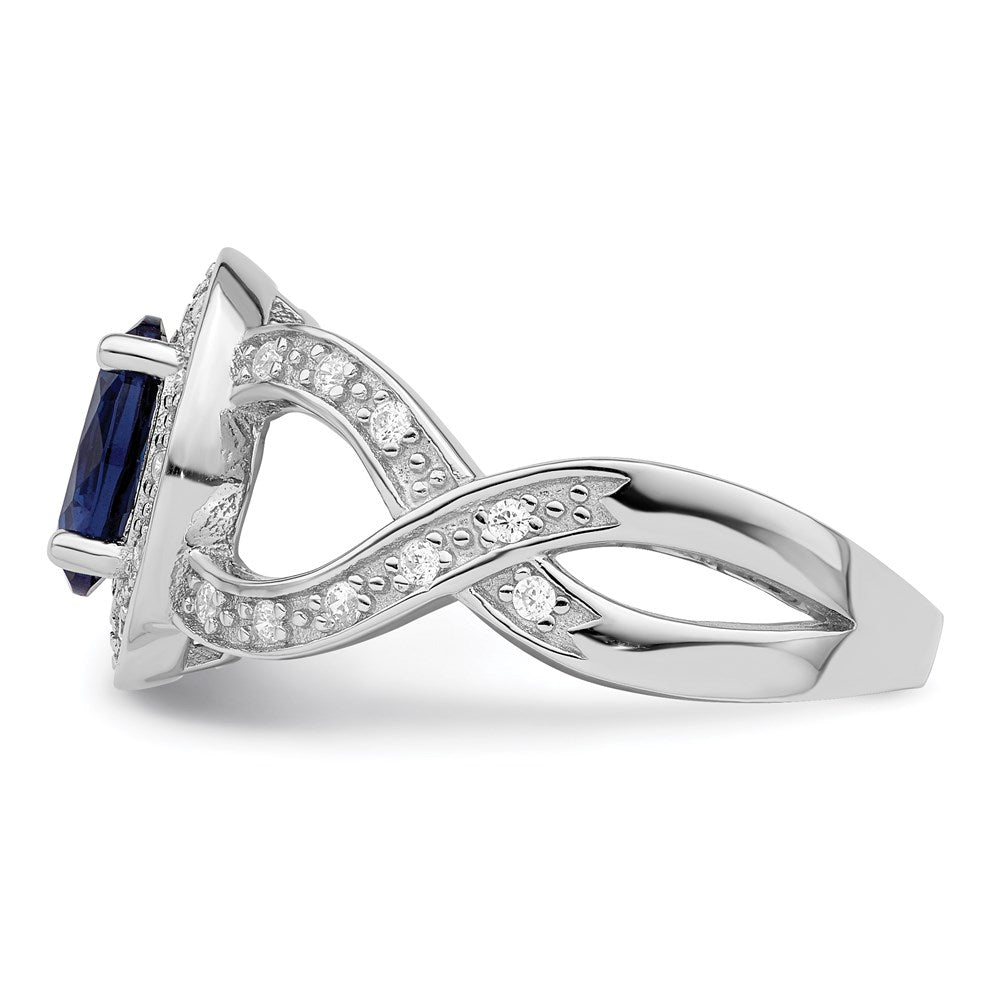 Sterlingsilber Rhodiniert Dunkel Blau Glas und Zirkonia Ring