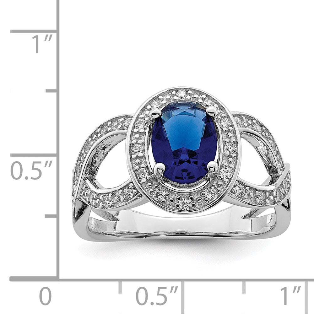 Sterlingsilber Rhodiniert Dunkel Blau Glas und Zirkonia Ring