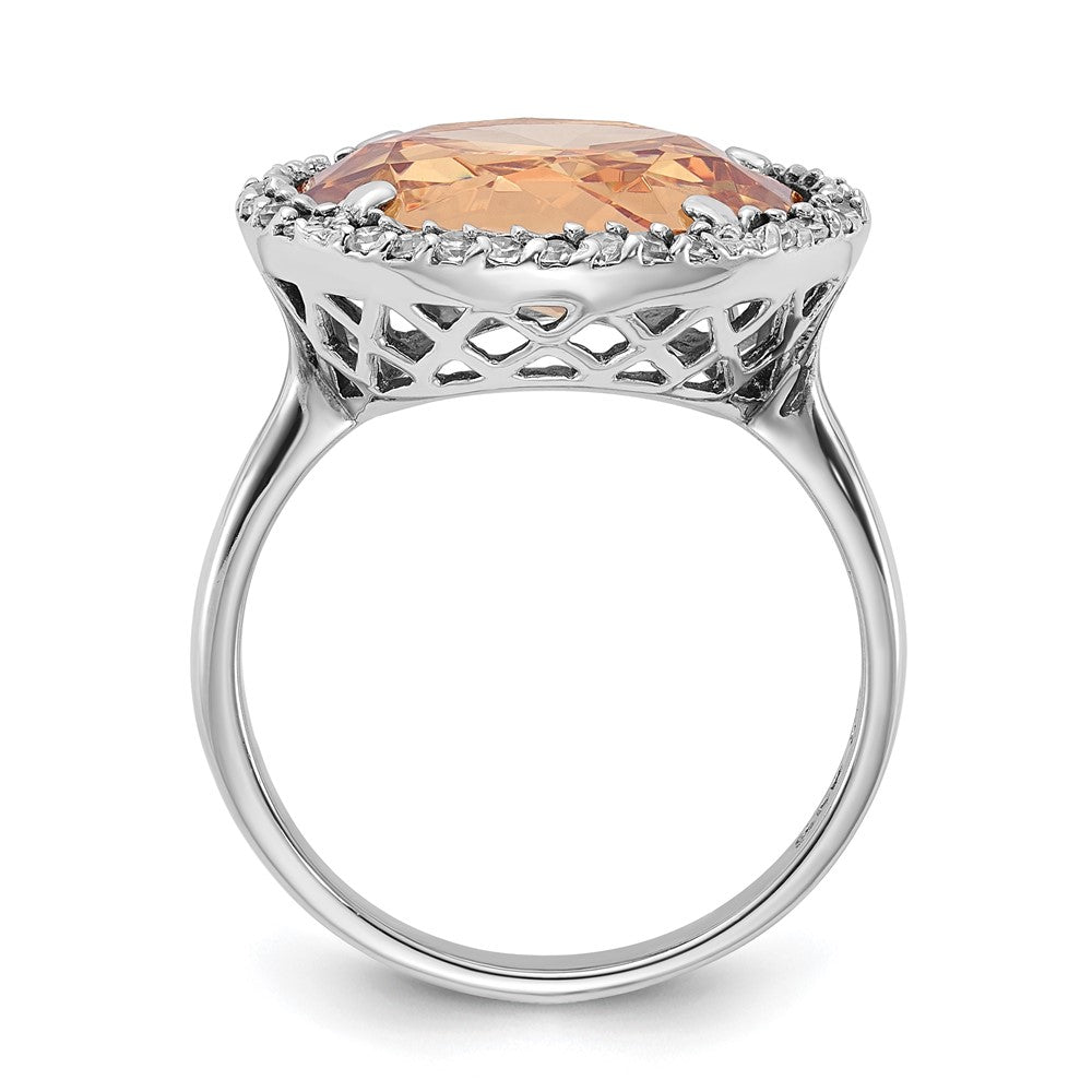 Sterlingsilber Poliert Champagne & Klar Zirkonia Kreis Ring
