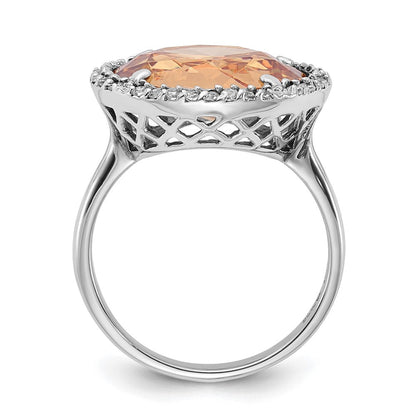 Sterlingsilber Poliert Champagne & Klar Zirkonia Kreis Ring