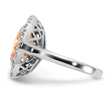 Sterlingsilber Poliert Champagne & Klar Zirkonia Kreis Ring