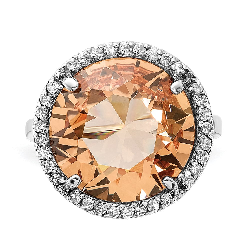 Sterlingsilber Poliert Champagne & Klar Zirkonia Kreis Ring