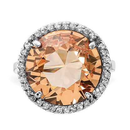 Sterlingsilber Poliert Champagne & Klar Zirkonia Kreis Ring