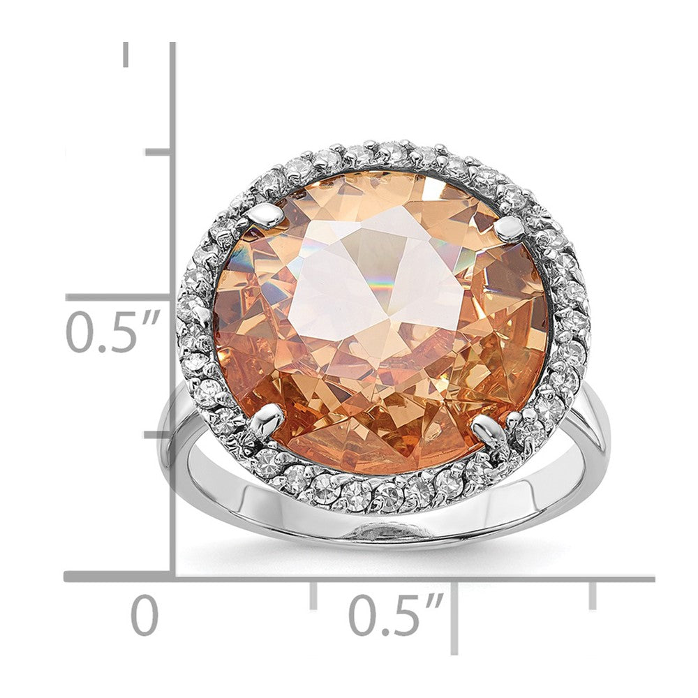 Sterlingsilber Poliert Champagne & Klar Zirkonia Kreis Ring