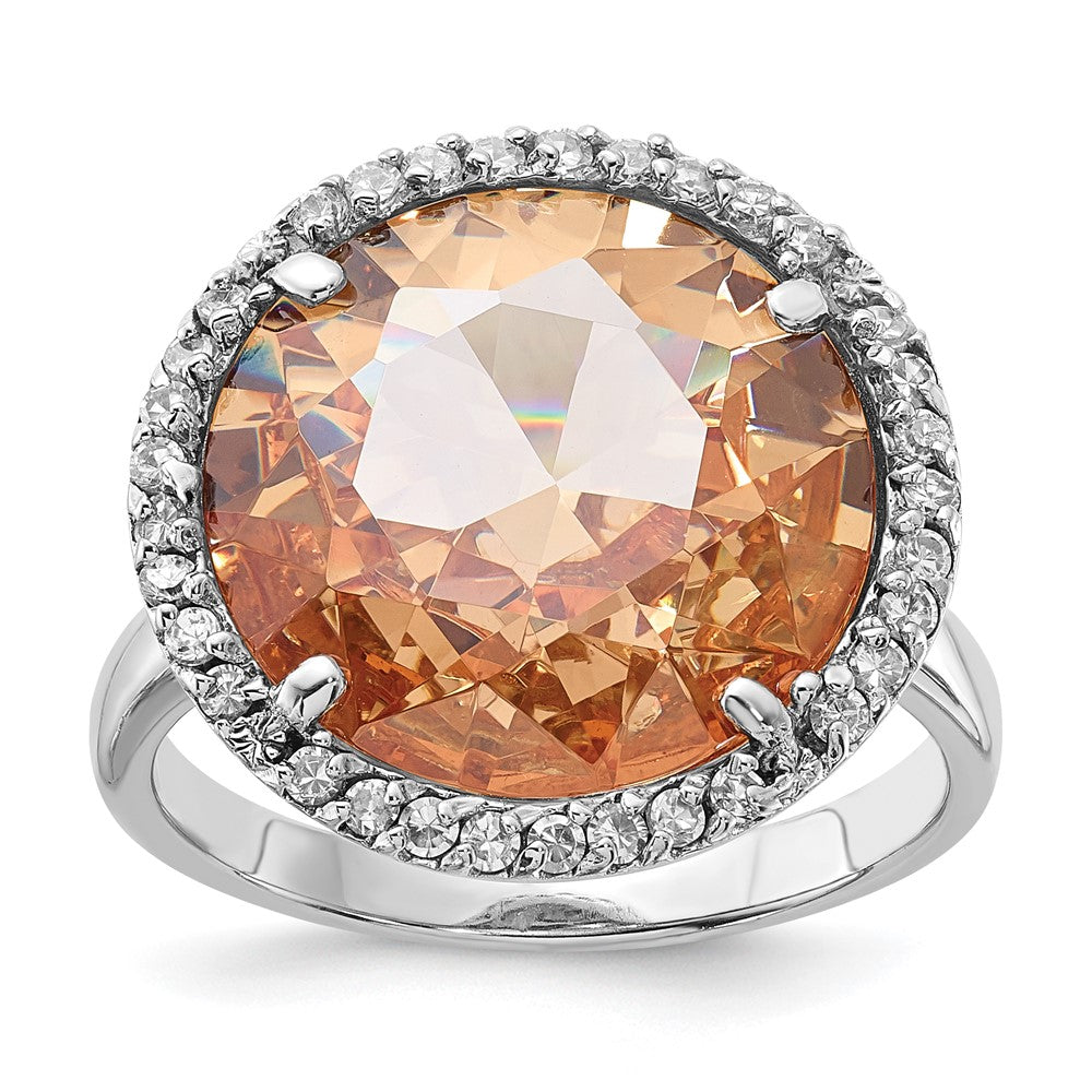 Sterlingsilber Poliert Champagne & Klar Zirkonia Kreis Ring
