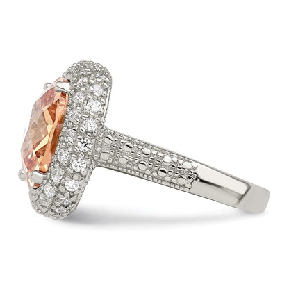 Sterlingsilber Champagne & Klar Farbe Zirkonia Ring (size 7 Nur)