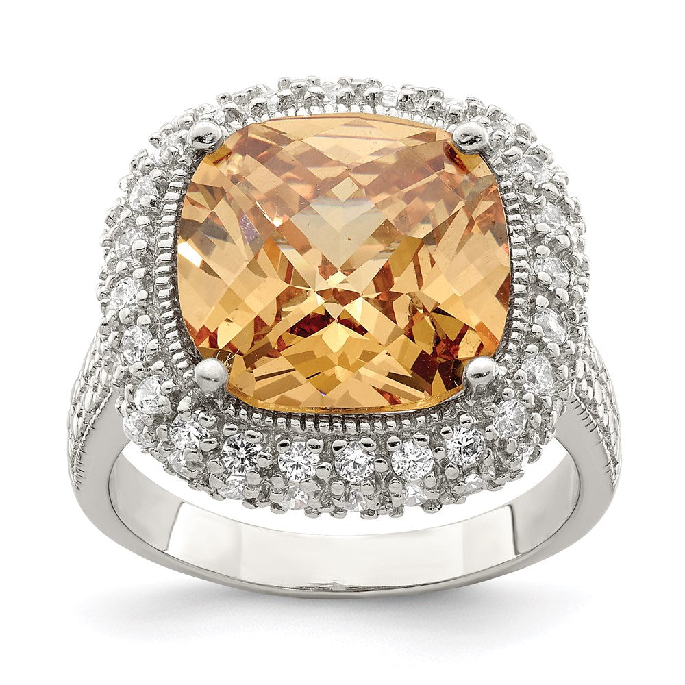 Sterlingsilber Champagne & Klar Farbe Zirkonia Ring (size 7 Nur)