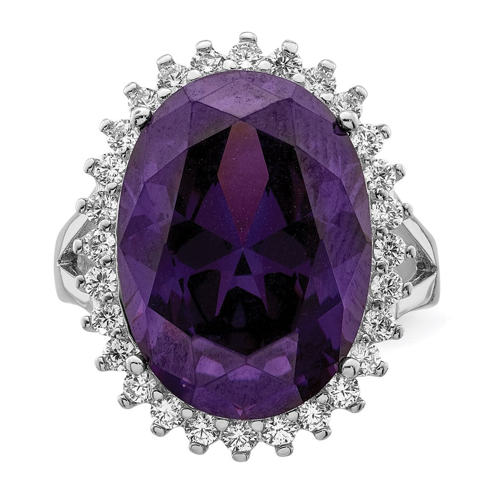 Sterlingsilber Rhodiniert Lila & Klar Zirkonia Ring (size 8 Nur)