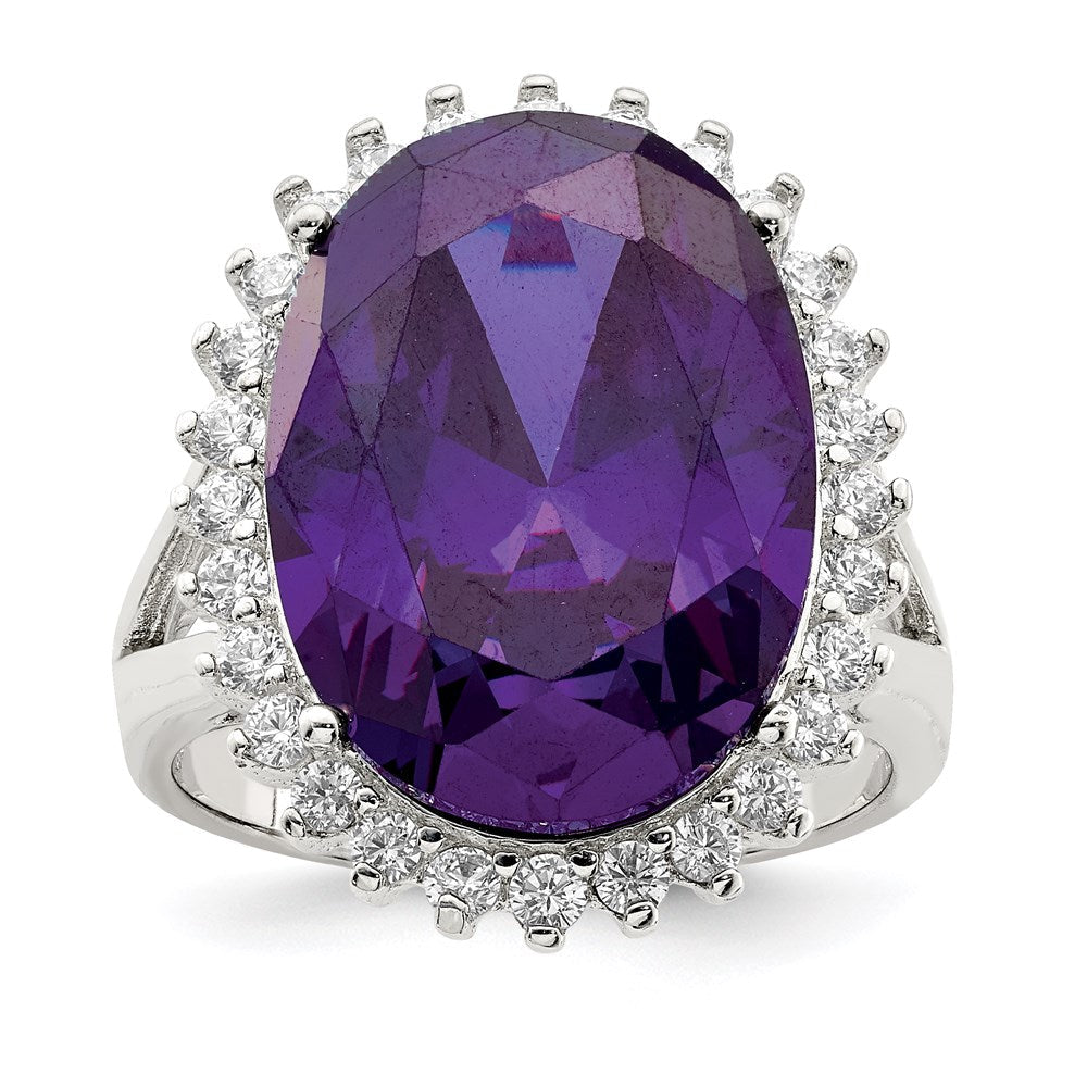 Sterlingsilber Rhodiniert Lila & Klar Zirkonia Ring (size 8 Nur)