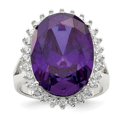 Sterlingsilber Rhodiniert Lila & Klar Zirkonia Ring (size 8 Nur)