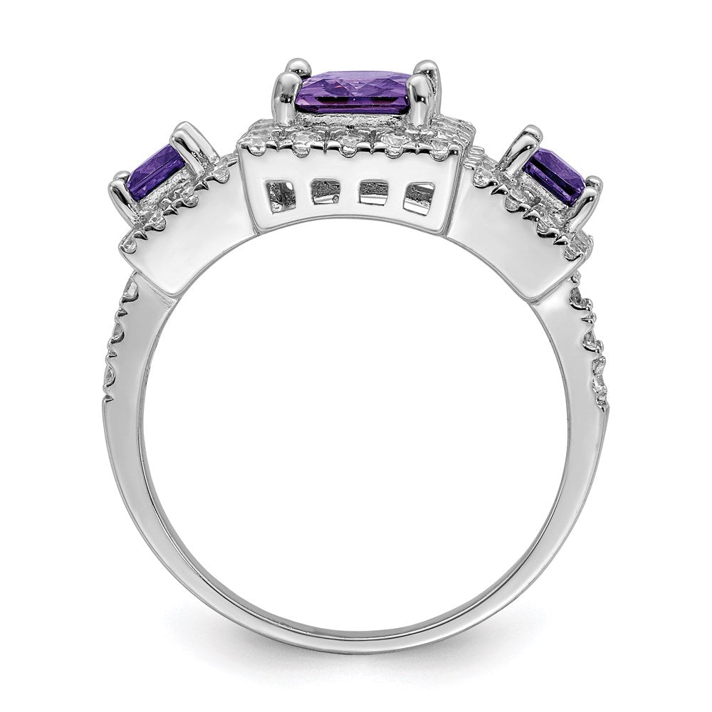 Sterlingsilber Rhodiniert Lila Quadratisch Zirkonia Ring