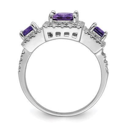 Sterlingsilber Rhodiniert Lila Quadratisch Zirkonia Ring